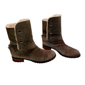 Matt Bernson Grey Suede Shearling Cozy Boots Buckle Straps Snap Closure Women 7